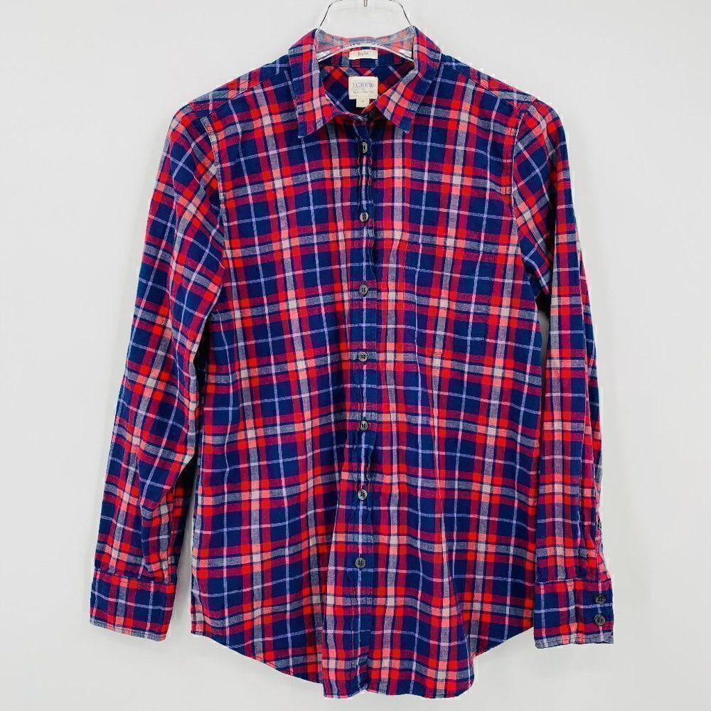 J. Crew Size Small Red & Blue Plaid Button Down Homespun Shirt in Boy Fit